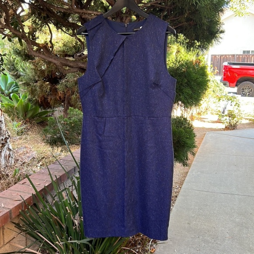 Banana‎ Republic sleeveless wool dress Womens size 14 dark blue tweed